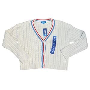Prince Pickleball Cable Knit Sweater Women XL Ivory Cardigan Preppy Country Club